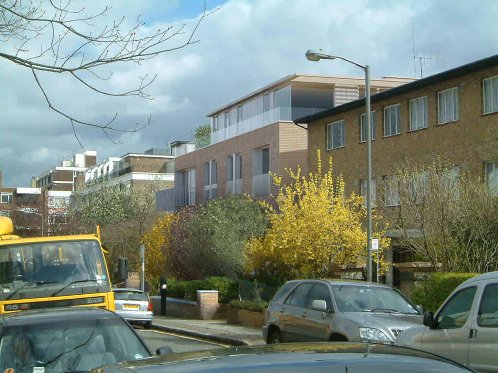 The design of a new residential building containing 9 apartments over 5 stories on a quiet residential road in Putney.