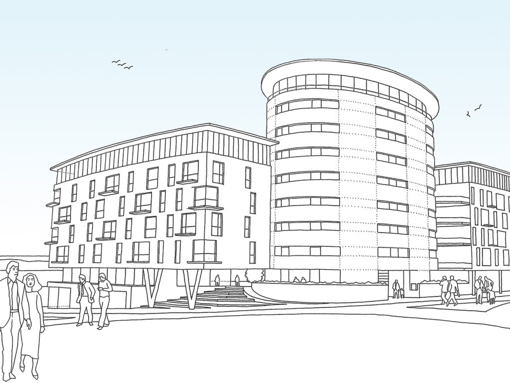 The design of 2 residential blocks accommodating 424 apartments and 30,000 sq ft retail space in the SA1 regeneration area of Swansea.